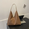 Borsa tote vintage in pelle marrone con cuciture a triangolo e grande capacità - Marrone