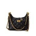 Borsa a secchiello in pelle nera opaca trapuntata con catena d'oro e chiusura a vite - Piccolo / Nero
