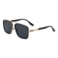 Quadratische Doppelsteg-Sonnenbrille in Schwarz glänzend mit goldenen Metalldetails - Gold Schwarzer Rahmen Grau