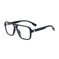 Square black frame sunglasses with polished finish and silver geometric metal accents - C7 Glossy Black Frame Silver Points Clear Lens