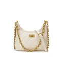 Borsa a tracolla crema trapuntata con catena dorata e motivo a rombi elegante - Piccolo / Bianco Sporco