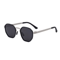 Gafas de sol polarizadas cuadradas para hombre con montura negra y patillas plateadas - C2 Negro Brillante Plata Gris