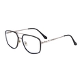 Square silver metal frame sunglasses with black accents and textured temples - Gunmetal Silver Black Frame Anti-Blue Light (C7)