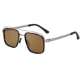 Polarized square sunglasses in tortoise frame with silver double bridge metal frame - C6 Silver Tortoise Full Tea