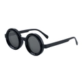 Retro punk style round black polarized sunglasses with textured frames for men and women - Glossy Black (C2 Shiny Black Gray)