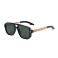 Gafas de sol aviador negras con lentes verdes y patillas doradas grabadas - Montura Negro Oro Lentes Verdes G15 (C5)