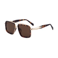 Retro square sunglasses with brown tortoise frame, golden double bridge and dark lenses - Tea Tortoise Gold Frame With Full Brown Lens (C7)