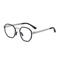 Square polarized sunglasses with black geometric frame and silver metal temples - C7 Silver Black Clear
