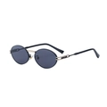 Vintage oval black sunglasses for women with gold metal details and dark gray lenses - Gold Black Frame Full Gray Lens