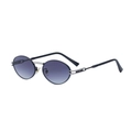 Oval sunglasses with purple gradient lenses and silver bridge in 45-degree view - Silver Black Frame Double Gray Gradient Lens