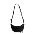 Klassische schwarze Wildleder-Croissant-Tasche mit handgeknüpftem Riemen und Goldakzenten - Schwarz