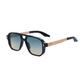 Retro pilot square sunglasses with black frame, gradient lenses and gold engraved temples - Black Gold Green Yellow Gradient Lens (C10)