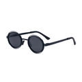 Matte black round frame polarized sunglasses with double-rim metal design for men - Matte Black Frame Solid Grey Lens