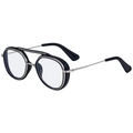 Retro-Punk-Sonnenbrille mit rundem Rahmen in Silber und Schwarz und Doppelsteg-Design - Nickel Weiß Schwarz Rahmen Anti-Blaulicht Glas (C8)