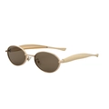 Oval sunglasses with gold metal frames and brown tinted lenses in a retro style - Bright Gold Frame All Tea Lens