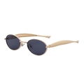 Fashionable oval sunglasses with golden metal frame and dark grey lenses for women - C1 Gold Frame Gray Lens