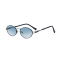 Oval vintage sunglasses with blue gradient lenses and double bridge metal frame - Silver Black Frame Gradient Green Grey Lens