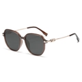 Women's polarized oversized sunglasses in translucent tea brown with gold letter detail - Mud Tea Frame Green Gray Lens