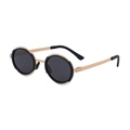 Polarized round frame sunglasses for men with vintage black and gold metal composite finish - Gold Black Frame Full Gray Lens