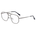 Silver metal double bridge square sunglasses with vintage geometric frame for men - Matte Silver Frame Clear Light Blue Coating Lens(C8)