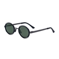 Polarized round sunglasses with black metal double-rim frame and dark green lenses - Gun Black Frame G15 Green Lens