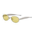 Oval sunglasses with silver metal frame and light yellow lenses for women fashion - Nickel White Frame Yellow Lens