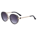 Gafas de sol redondas de mujer con lentes degradadas moradas y patillas de metal dorado - Marco Dorado (Degradado Gris) (C1金双灰)
