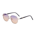 Square fashion sunglasses with golden textured frame and purple-orange gradient lenses - C7 Light Gold Light Brown Blue Coating (Short Temples)