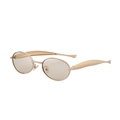 Oval rose gold metal sunglasses with stylish wide temples and translucent brown lenses - C7 Bright Gold Champagne