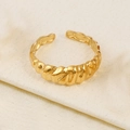 Irregular textured gold open ring with a hammer finish design in stainless steel - Hammered Irregular Style (A4694)