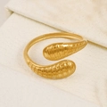 Minimalist gold plated snake style open ring with textured larval shape accents - Snake Texture Style (A4695)