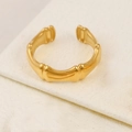 Minimalist golden bamboo joint adjustable open ring in polished stainless steel finish - Small Bamboo Joint Style (A4696)