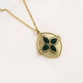 Vintage gouden medaillon ketting met groene klavertje vier hanger en zirkoon micro-inlay - Klavertje Zirconia Ketting / Groen