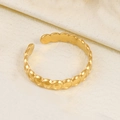 Adjustable gold plated stainless steel ring with modern geometric ring texture - Circle Bead Style (A4697)