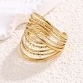 Anello largo minimalista placcato oro 18K a più strati con texture a perline e fasce lisce - Anello in Acciaio Inossidabile Semplice Vintage di Lusso (Oro) / Oro