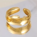 Anello aperto in acciaio inossidabile dorato con design a metallo liquido barocco - Stile a Superficie Larga a Onde Irregolari (A4689)