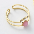 Bohemian gold double-layered ring with pink natural stone and sparkling zircon - Gold With Pink Stone
