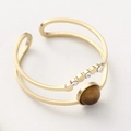 Bohemian gold titanium steel double-layer open ring with cat eye stone and zircon - Gold with Brown Tiger Eye Stone