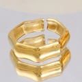 Bague baroque irrégulière en acier inoxydable doré avec texture bambou réglable - Style Noeud de Bambou Fin Irrégulier (A4691)