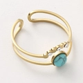 Bohemian gold double-layer open ring with turquoise stone and zircon accents - Gold With Blue Turquoise