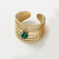 French vintage gold multi-layer ring featuring a green natural malachite stone - Green