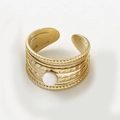 Golden multi-layer open ring with white stone and textured stainless steel finish - White