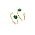 Gold twist hoop earrings with malachite stones and metal beads in a retro boho style - Vintage Twisted Green