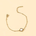 Gold-plated titanium steel bracelet with white oval stone and small crystal accents - Rhinestone Inlaid Stainless Steel Beaded Chain Bracelet / White