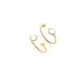 Twisted gold open hoop earrings with white natural stone inlay and polished gold beads - Vintage Twisted White