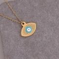 Goldene französische Edelstahlkette mit blauem Evil-Eye-Anhänger und O-Kette Design - Seeblaues Emaille-Auge