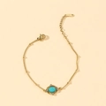 Minimalist gold titanium bracelet featuring an oval turquoise stone and crystal accents - Rhinestone Inlaid Stainless Steel Beaded Chain Bracelet / Blue