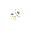 Twisted gold-plated open ring featuring a grey-green gemstone and polished gold ball - Vintage Twisted Grey