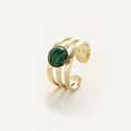Anello a tre strati placcato oro con incisione fasi lunari e malachite verde incastonata - Oro con pietra preziosa verde