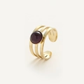 Anello regolabile a tre strati dorato con pietra naturale viola e incisioni lunari - Oro Pietra Viola
